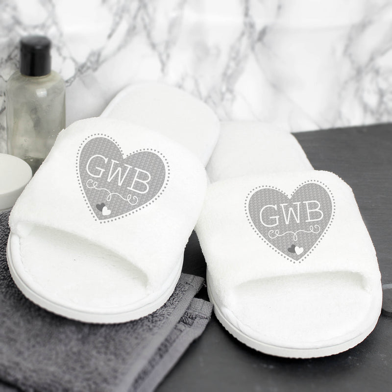 Personalised Grey Heart Initials Velour Slippers Clothing Everything Personal