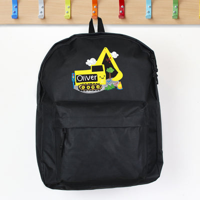 Personalised Digger Black Backpack Textiles Everything Personal