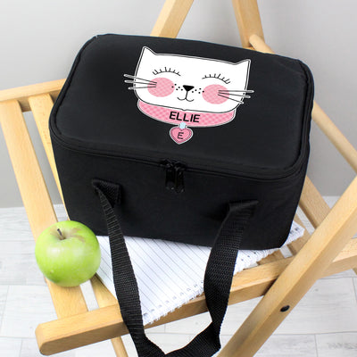 Personalised Cute Cat Black Lunch Bag Mealtime Essentials Everything Personal