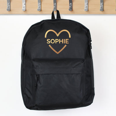 Personalised Gold Heart Black Backpack Textiles Everything Personal