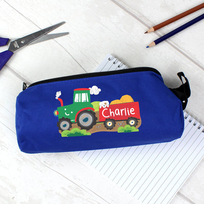 Personalised Tractor Blue Pencil Case Stationery & Pens Everything Personal