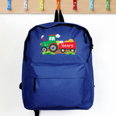 Personalised Tractor Blue Backpack Textiles Everything Personal