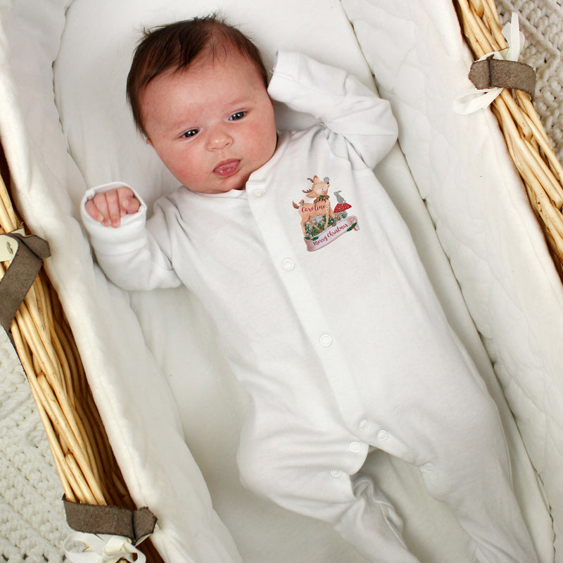 Personalised Festive Fawn 0-3 Months Baby Gown Clothing Everything Personal