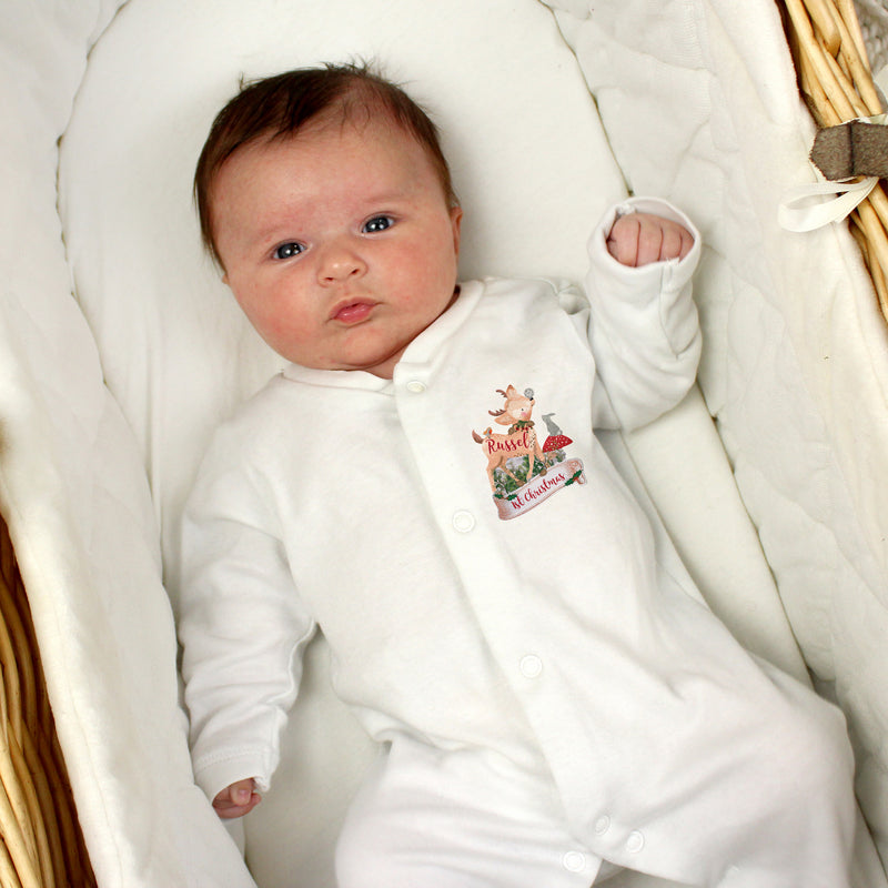 Personalised Festive Fawn 0-3 Months Baby Gown Clothing Everything Personal