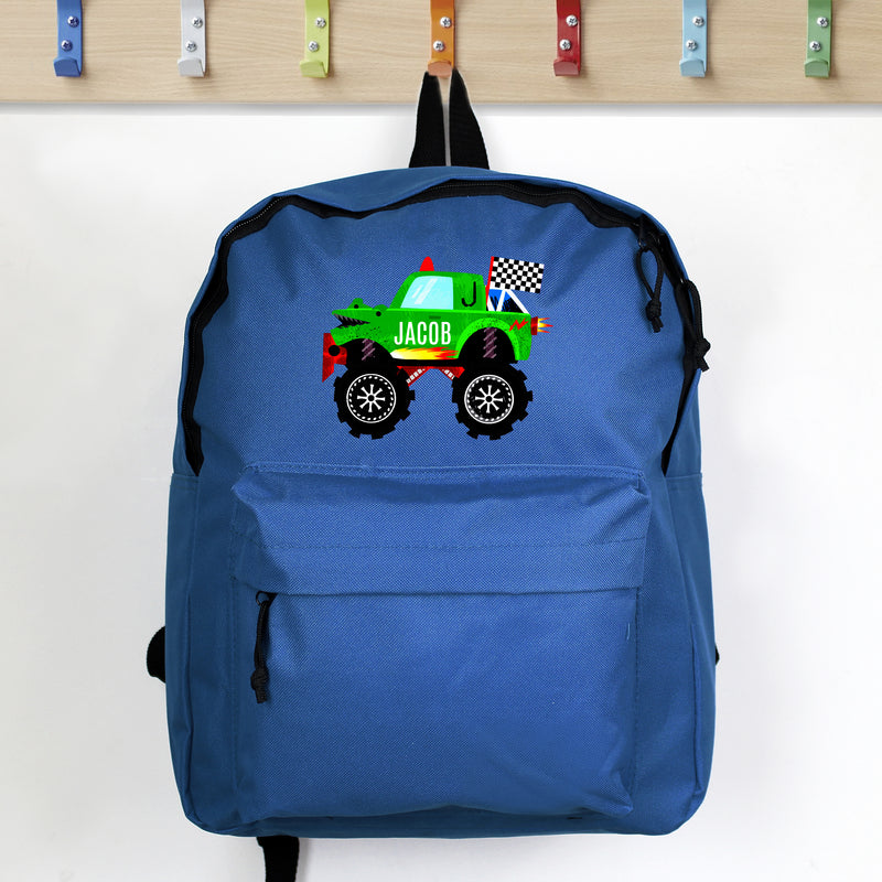 Personalised Monster Truck Blue Backpack Textiles Everything Personal