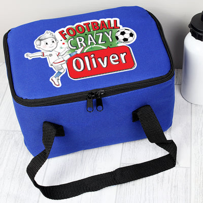 Personalised Football Crazy Blue Lunch Bag Textiles Everything Personal