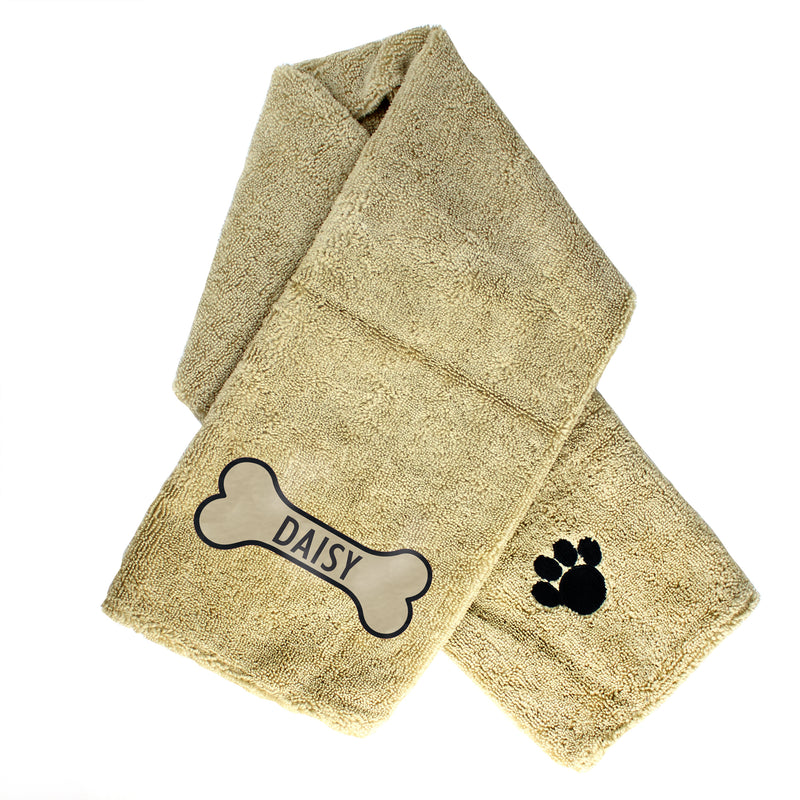 Personalised Bone Brown Microfiber Pet Towel Textiles Everything Personal