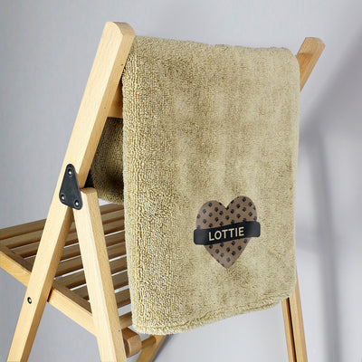 Personalised Heart Brown Microfiber Pet Towel Textiles Everything Personal