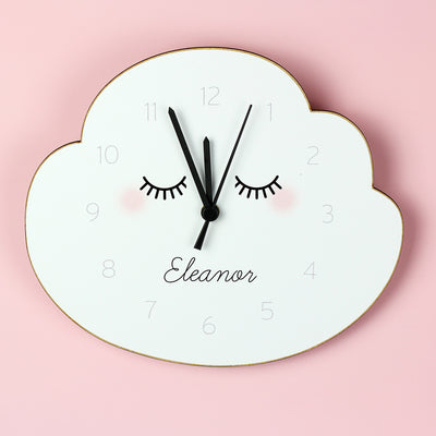 Personalised Eyelash Cloud Shape Wooden Clock Wooden Everything Personal