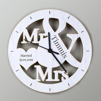 Personalised Mr & Mrs Shape Wooden Clock Clocks & Watches Everything Personal