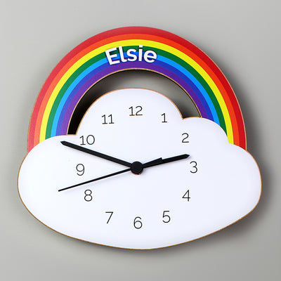 Personalised Rainbow and Cloud Shape Wooden Clock Wooden Everything Personal