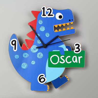 Personalised Dinosaur Shape Wooden Clock Clocks & Watches Everything Personal