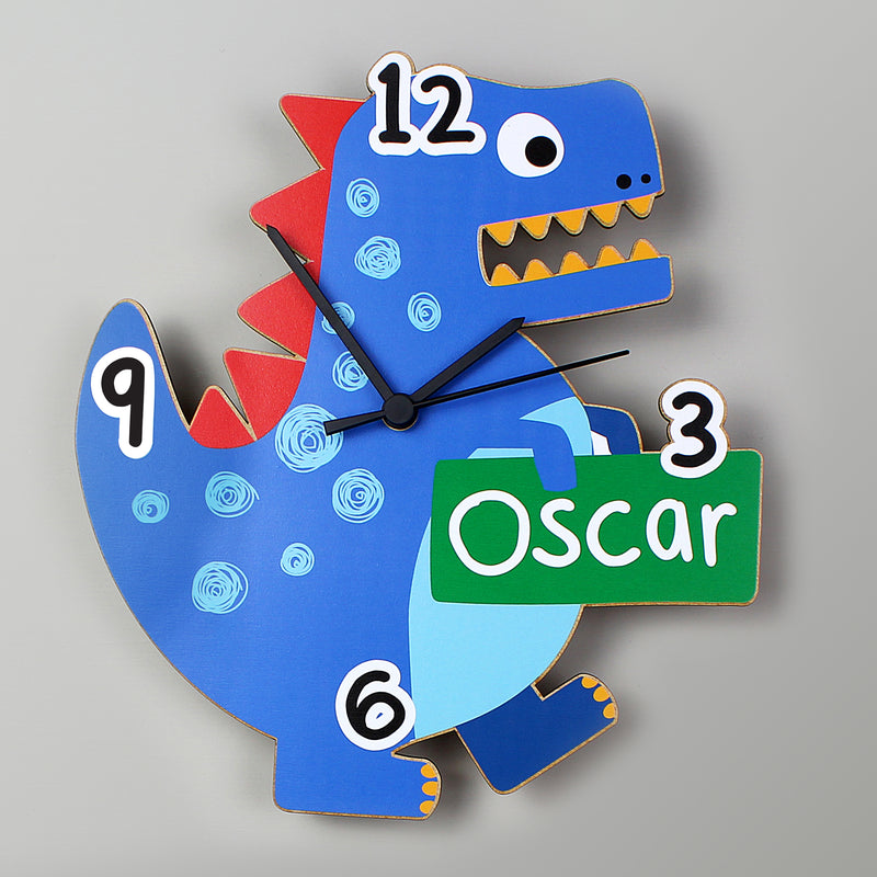 Personalised Dinosaur Shape Wooden Clock Clocks & Watches Everything Personal