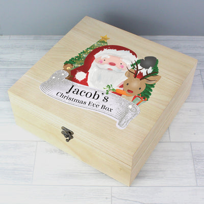 Personalised Colourful Santa Wooden Christmas Eve Box Storage Everything Personal