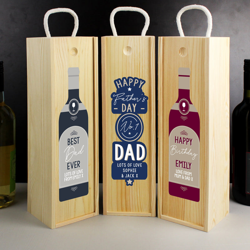 Personalised Grey Wooden Wine Bottle Box Glasses & Barware Everything Personal