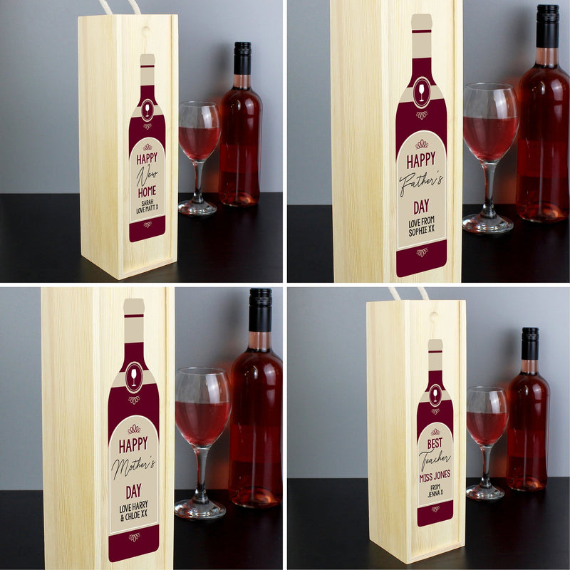 Personalised Red Wooden Wine Bottle Box Wooden Everything Personal