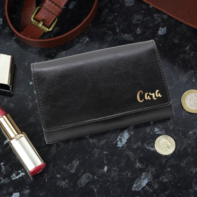 Personalised Gold Name Black Purse Leather & Leatherette Everything Personal