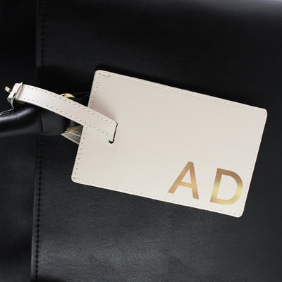 Personalised Gold Initials Cream Luggage Tag Leather & Leatherette Everything Personal
