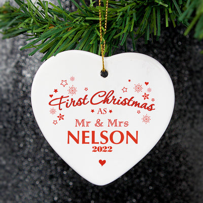 Personalised 'Our First Christmas' Ceramic Heart Decoration Christmas Decorations Everything Personal