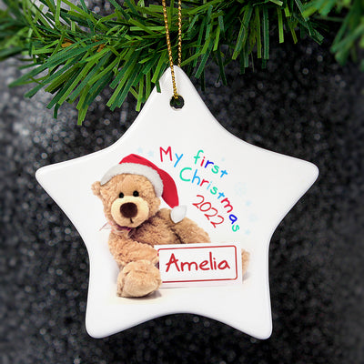 Personalised My First Christmas Teddy Ceramic Star Decoration Christmas Decorations Everything Personal