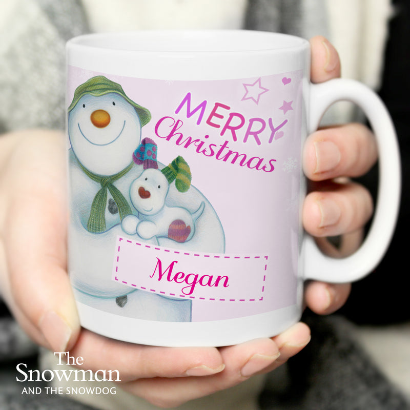 Personalised The Snowman and the Snowdog Pink Mug Mugs Everything Personal