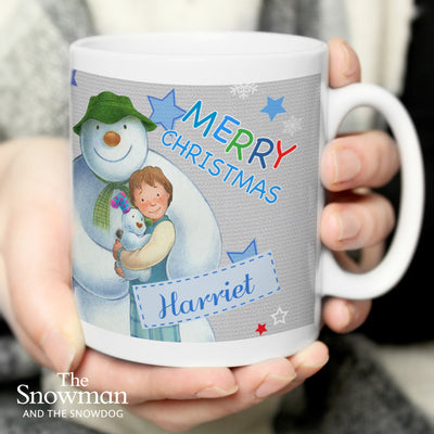 Personalised The Snowman and the Snowdog Blue Mug Mugs Everything Personal
