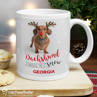 Personalised Rachael Hale Christmas Dachshund Through the Snow Mug Mugs Everything Personal