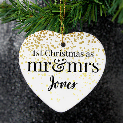 Personalised Mr and Mrs 1st Christmas Ceramic Heart Decoration Christmas Decorations Everything Personal
