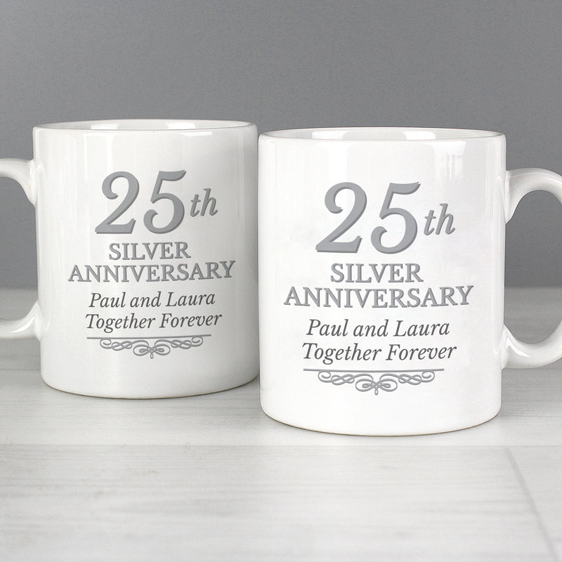 Personalised 25th Silver Anniversary Mug Set Mugs Everything Personal