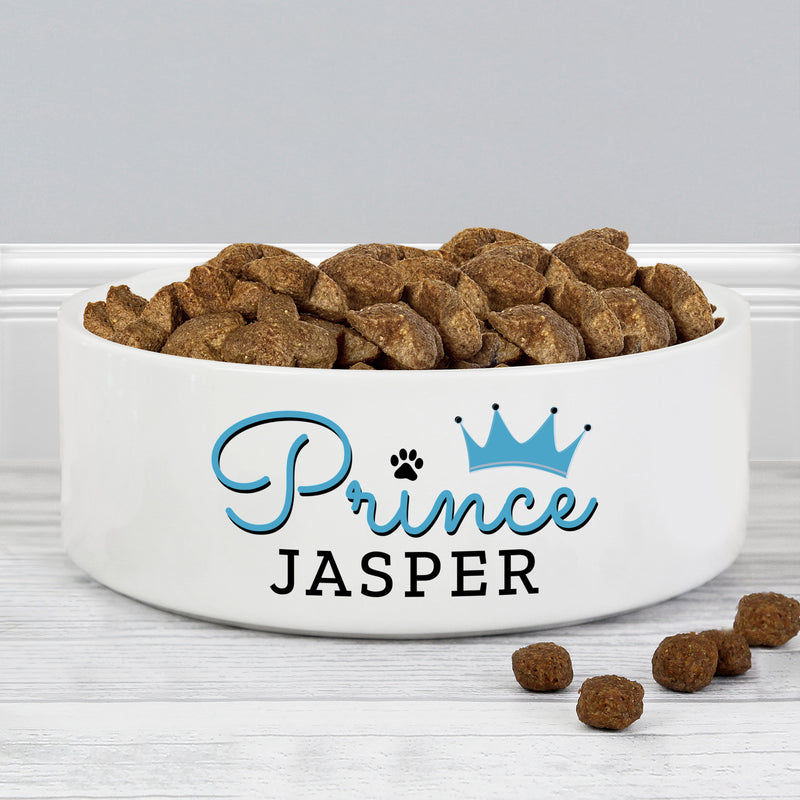 Personalised Prince 14cm Medium Ceramic White Pet Bowl Pet Gifts Everything Personal