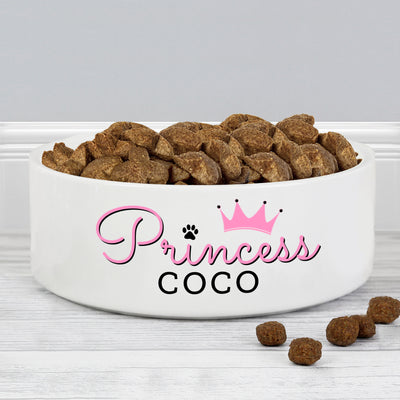 Personalised Princess 14cm Medium Ceramic White Pet Bowl Pet Gifts Everything Personal