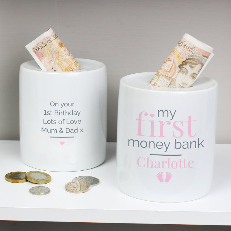 Personalised Pink My First Ceramic Money Box Money Boxes Everything Personal