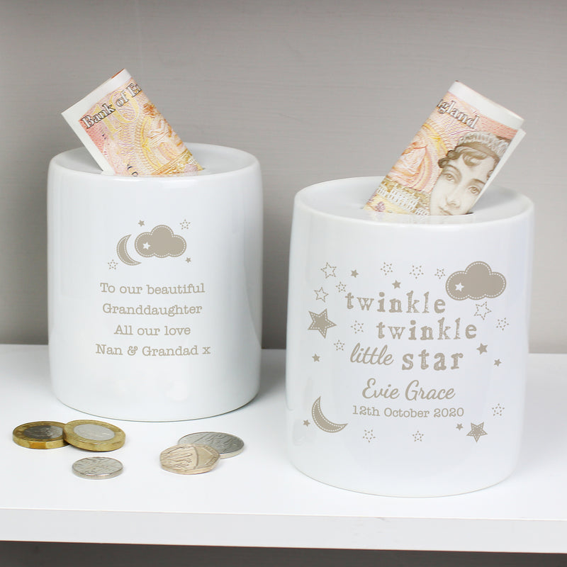 Personalised Twinkle Twinkle Ceramic Money Box Money Boxes Everything Personal