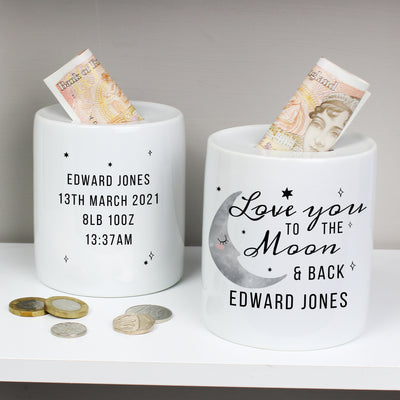 Personalised To the Moon and Back Ceramic Money Box Money Boxes Everything Personal