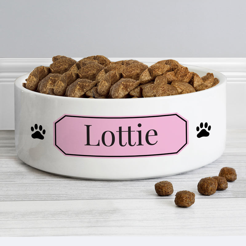 Personalised Pink Plaque 14cm Medium Pet Bowl Pet Gifts Everything Personal