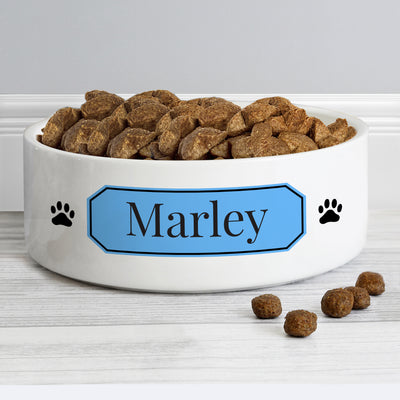 Personalised Blue Plaque 14cm Medium Pet Bowl Pet Gifts Everything Personal