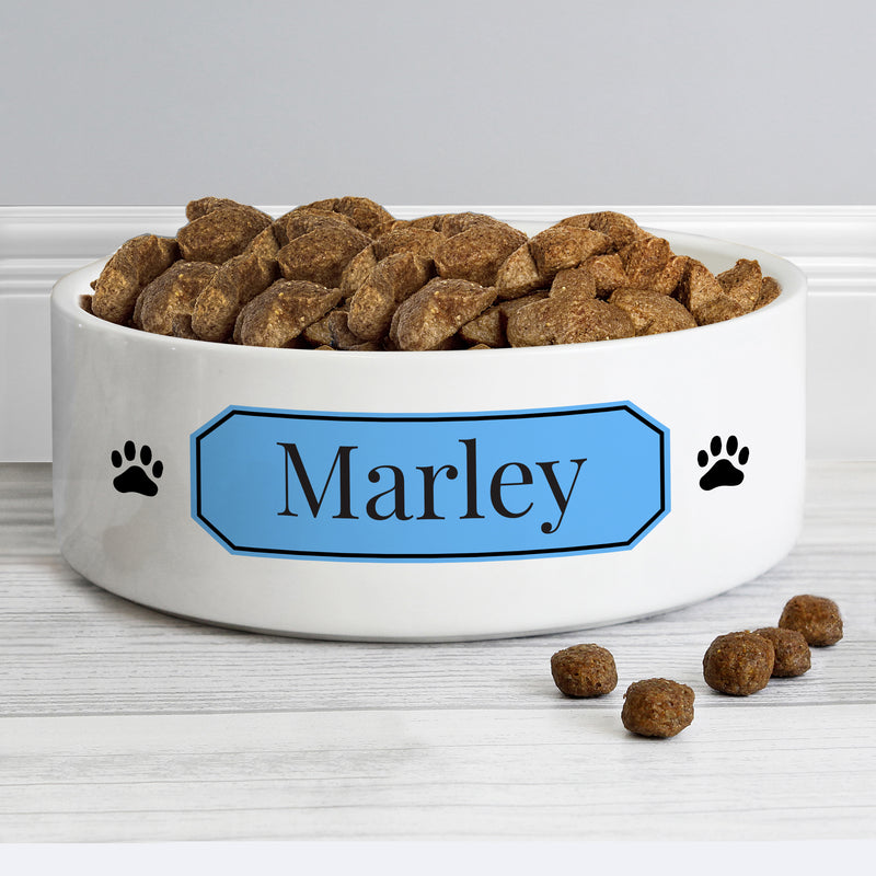Personalised Blue Plaque 14cm Medium Pet Bowl Pet Gifts Everything Personal