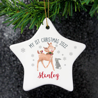Personalised 1st Christmas Festive Fawn Ceramic Star Decoration Christmas Decorations Everything Personal