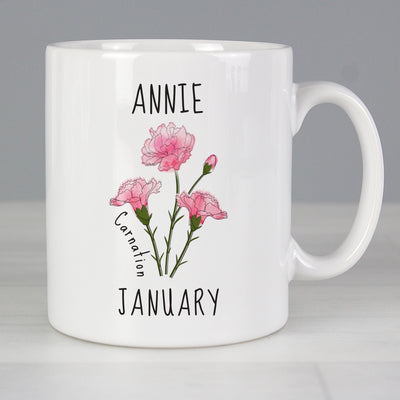 Personalised January Birth Flower - Carnation Mug Mugs Everything Personal