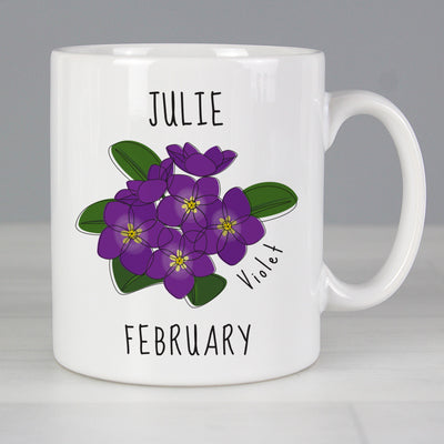 Personalised February Birth Flower - Violet Mug Mugs Everything Personal