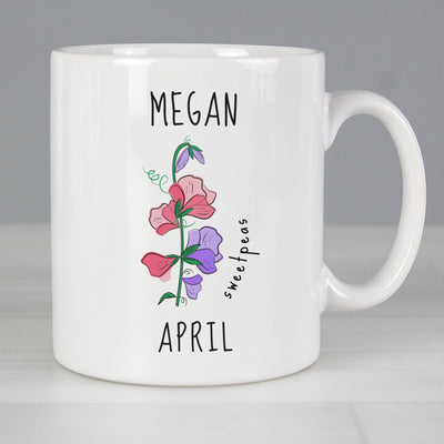 Personalised April Birth Flower - Sweet Peas Mug Mugs Everything Personal