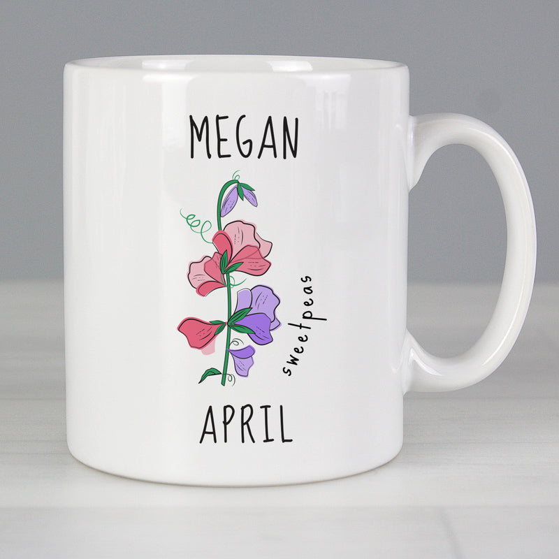 Personalised April Birth Flower - Sweet Peas Mug Mugs Everything Personal