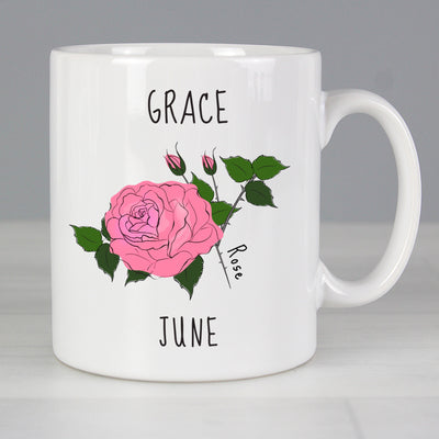 Personalised June Birth Flower - Rose Mug Mugs Everything Personal