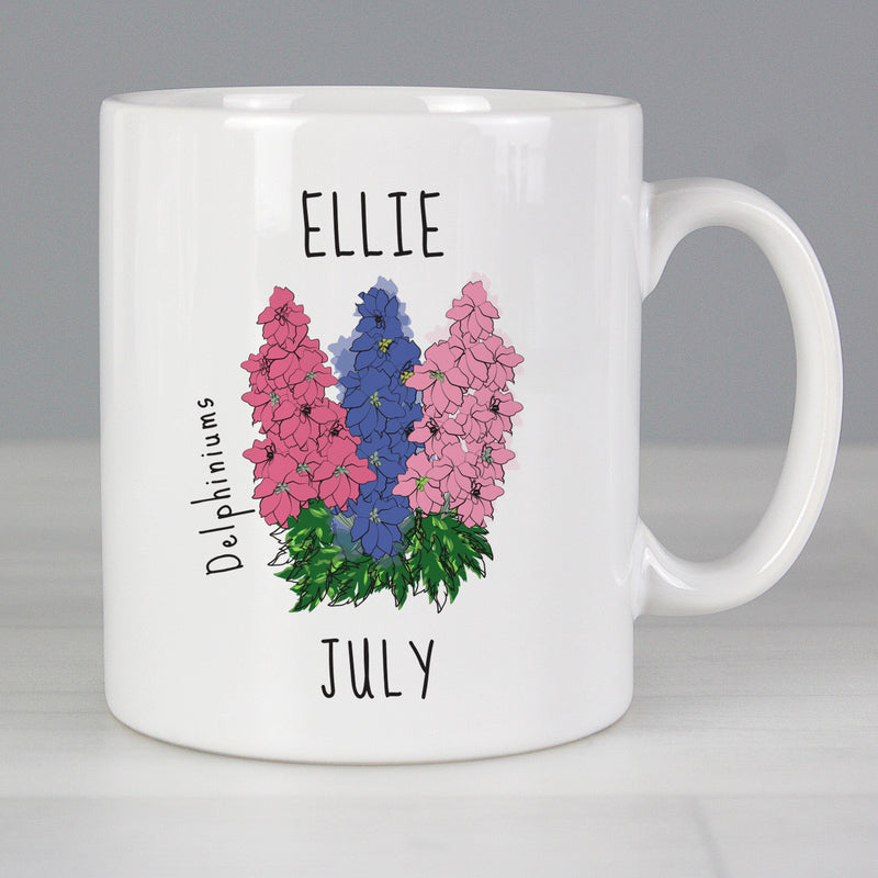 Personalised July Birth Flower - Delphiniums Mug Mugs Everything Personal