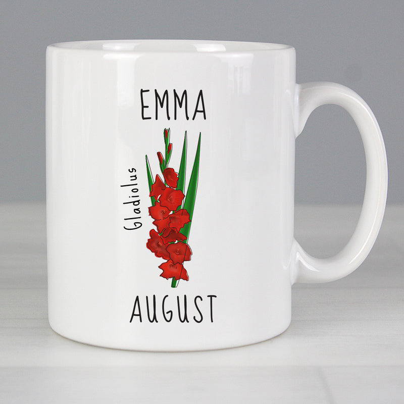 Personalised August Birth Flower - Gladioli Mug Mugs Everything Personal