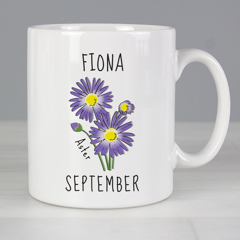 Personalised September Birth Flower - Aster Mug Mugs Everything Personal