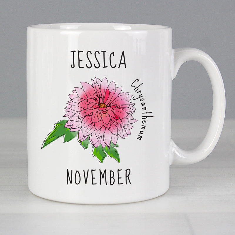 Personalised November Birth Flower - Chrysanthemum Mug Mugs Everything Personal