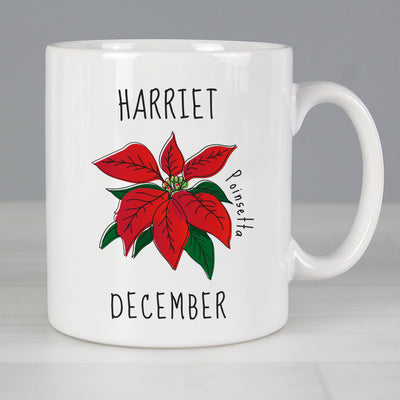 Personalised December Birth Flower - Poinsettia Mug Mugs Everything Personal