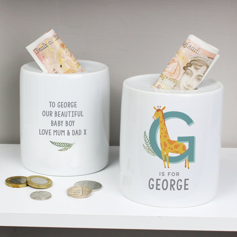 Personalised Animal Alphabet Ceramic Money Box Money Boxes Everything Personal