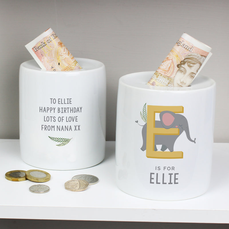 Personalised Animal Alphabet Ceramic Money Box Money Boxes Everything Personal
